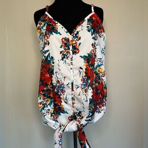 Women’s Floral Tie Tank With Adjustable Straps, Crop